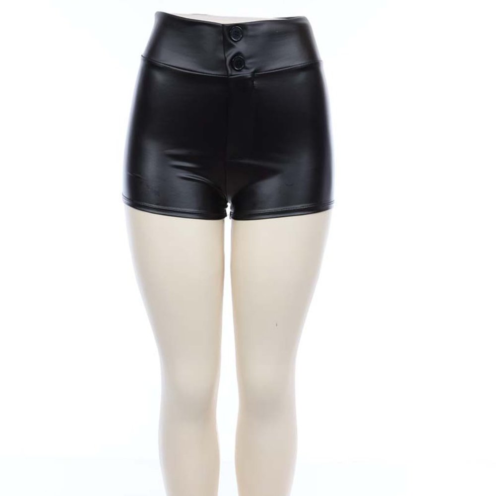 USA HIGH WAISTED BEAUTIFUL WOMEN PU LEATHER SHORT PANTS With two buttons matt